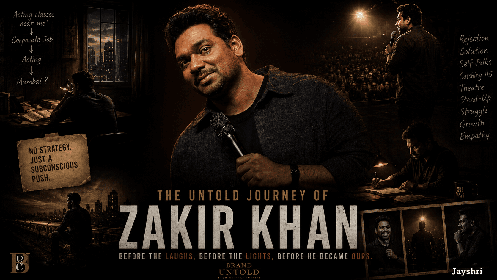 Zakir Khan performing stand-up comedy on stage — Brand Untold editorial story on storytelling and vulnerability